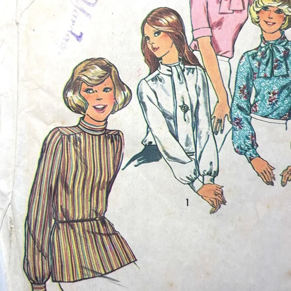 Vtg 70s Simplicity Pattern 6625 Size 12 Bust 34 Misses Blouse & Scarf Shirt Cut